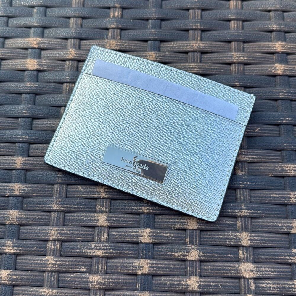 Kate Spade Kenzie Silver Metallic Saffiano Card Holder NWT